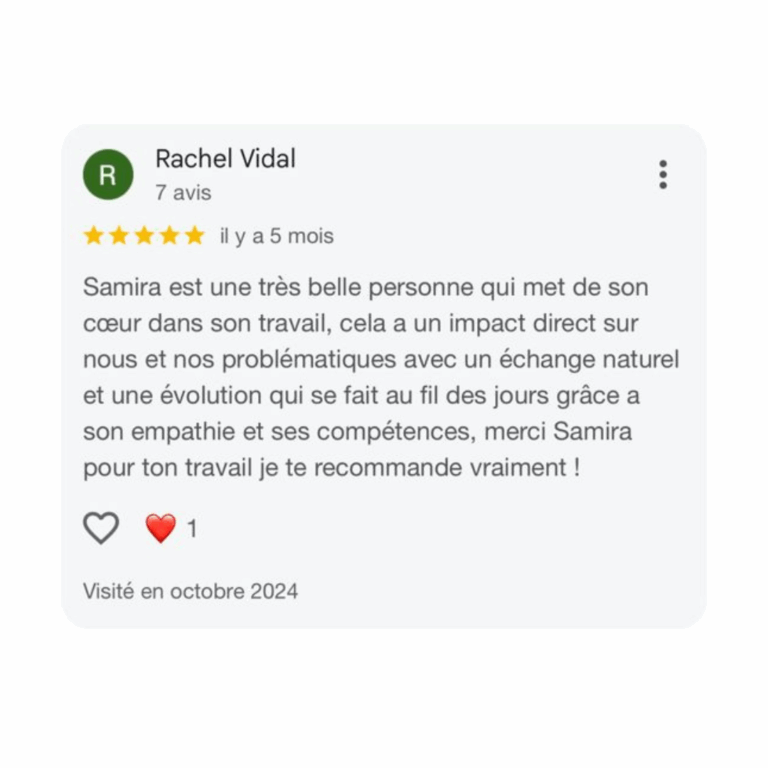 Avis Google d'une patiente du Cabinet Hoda