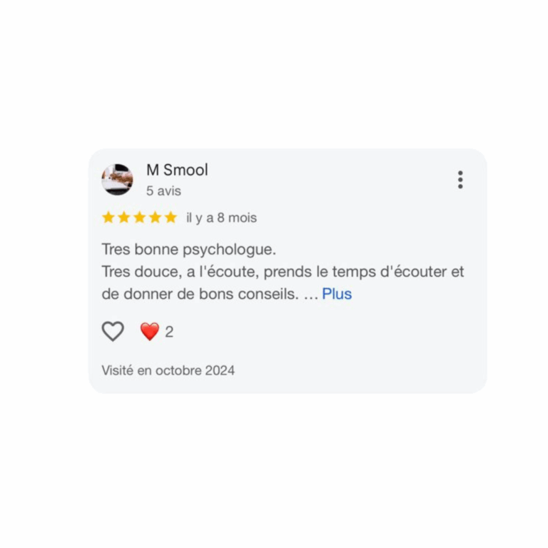 Avis Google d'une patiente du Cabinet Hoda