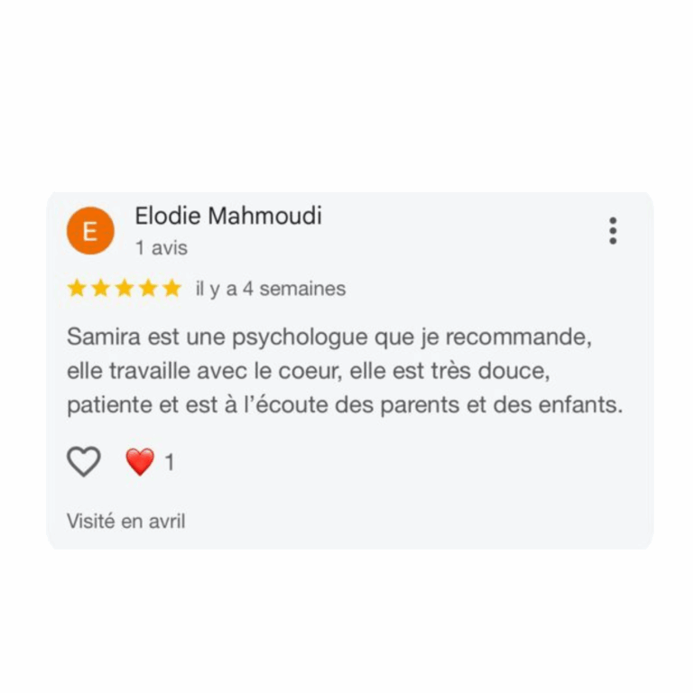 Avis Google d'une patiente du Cabinet Hoda