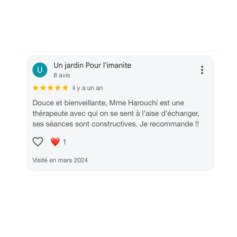 Avis Google d'une patiente du Cabinet Hoda