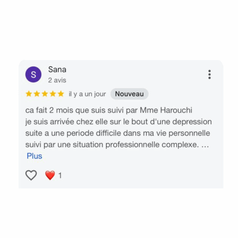 Avis Google d'une patiente du Cabinet Hoda