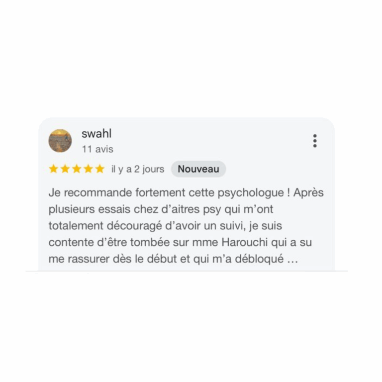 Avis Google d'une patiente du Cabinet Hoda
