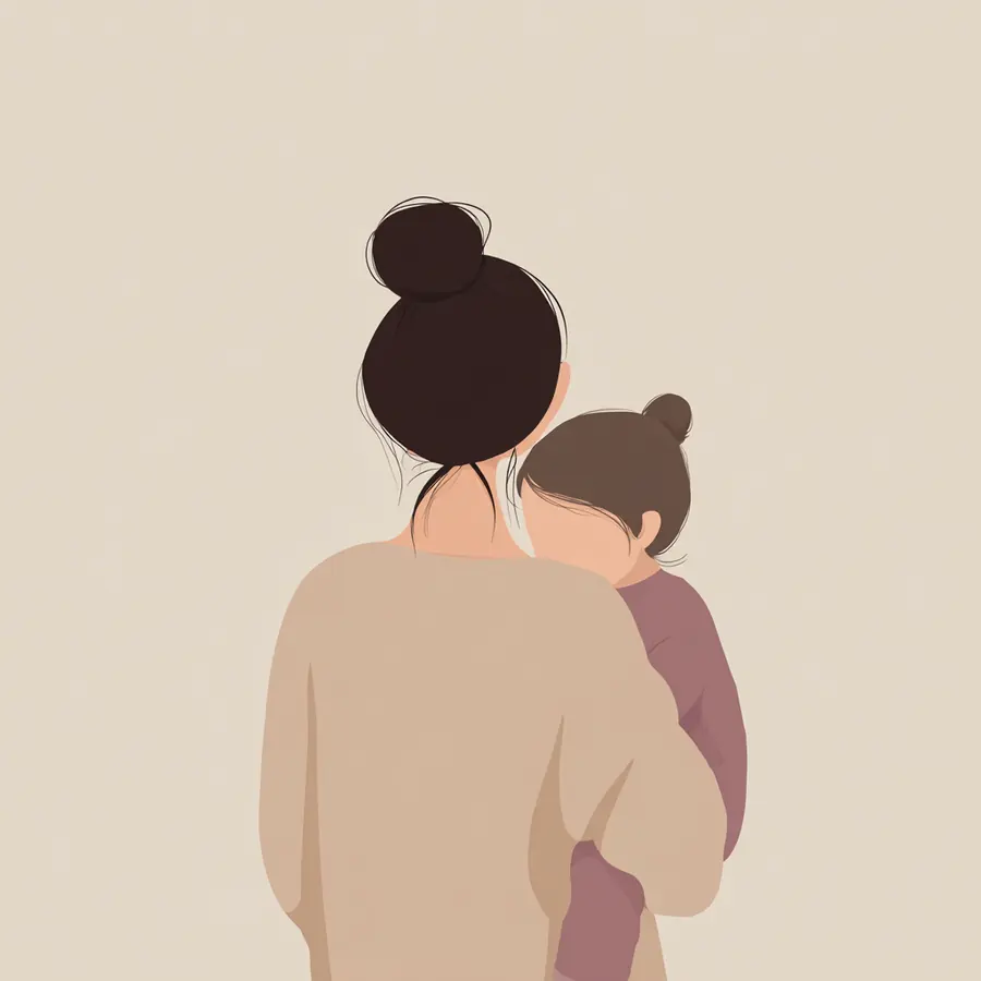 Illustration d'une mère et de son enfant, vues de dos